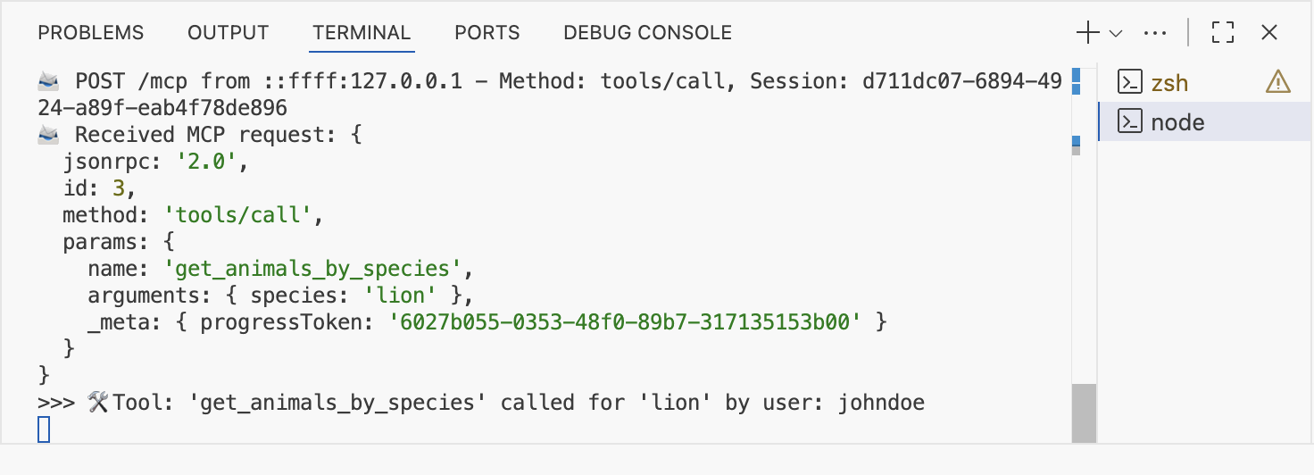 El server reconoce a John Doe en la llamada al método
